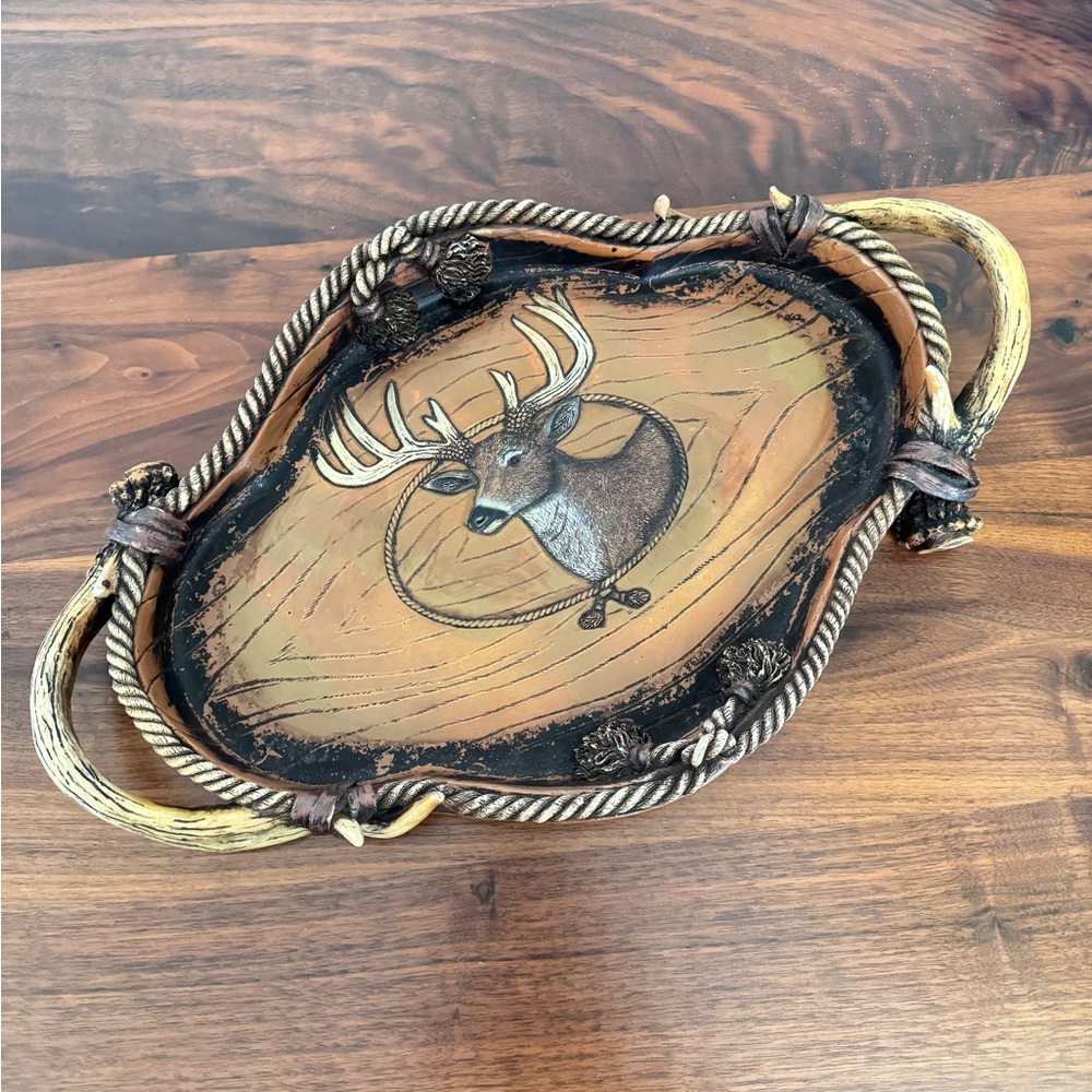 Vintage Hunting Lodge/Cabin/Rustic/Cowboy TRAY With A Deer/Rope/Antler Design - Picture 2 of 7